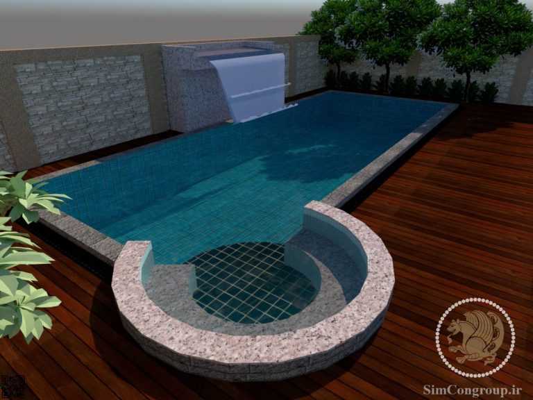 طراحی سه بعدی استخر روباز ویلا