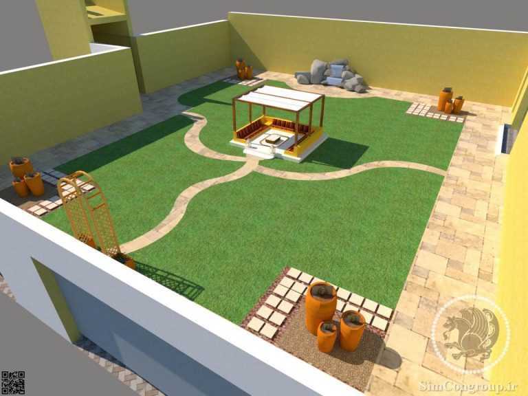 طراحی سه بعدی حیاط منزل