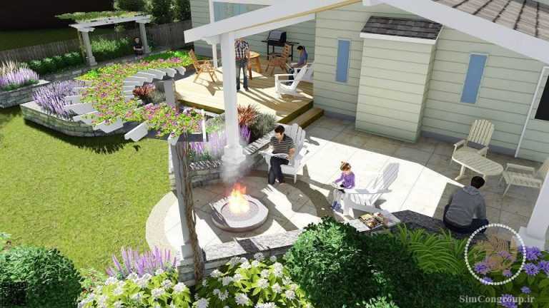 طراحی سه بعدی باغچه حیاط
